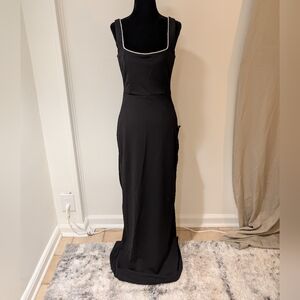NWT Lulu's Womens Rhinestone Backless Maxi Dress Black Size Medium Stretchy